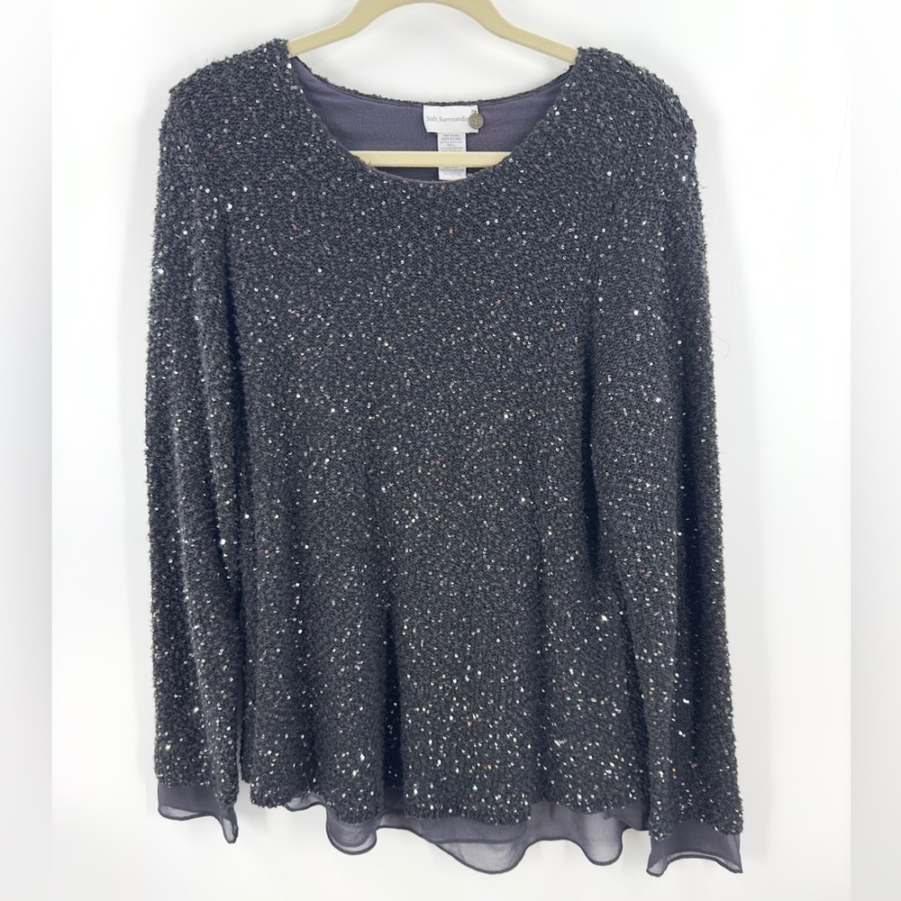 Soft Surroundings Sequin Sweater Womens 1X Sparkle Stretch Party Holiday Glam